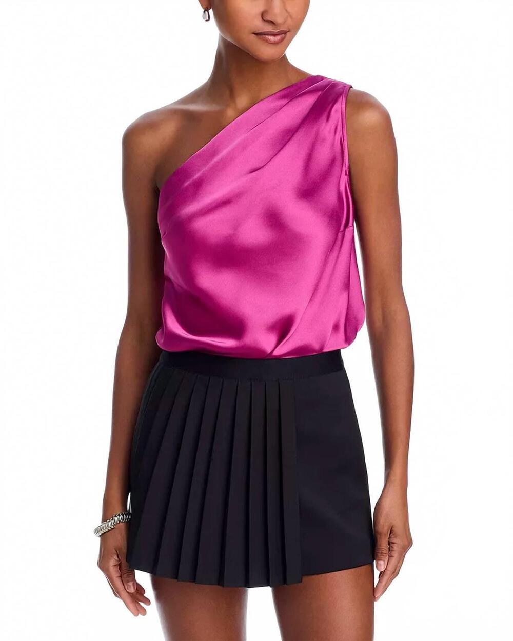 NEW STEVE MADDEN sapphire satin one shoulder bodysuit in pink